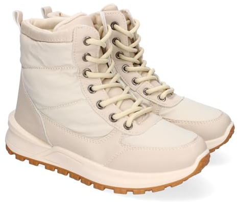 shoes&blues.es 87216 Botines Planos para Mujer, Comodos Material Acolchado, Diseno Moderno y Elegante de Punta Redonda y Cierre de Cordoneras. Beige Talla 38