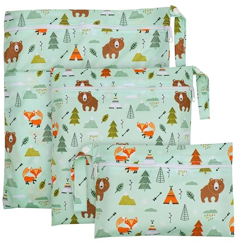 Zocipro 3Pcs Bolsa Pañales Animales, Bolsa Impermeable Bebe con Cremallera, Reutilizables Wetbag Lavable Organizador de Tela Ropa para Viajes Playa Piscina Gym
