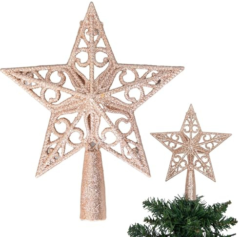Étoile de Sapin de Noël incassable à Paillettes Or Rose de 14,5 cm pour décorations de Sapin de Noël, Couronne de Sapin de Noël, décoration de Vacances