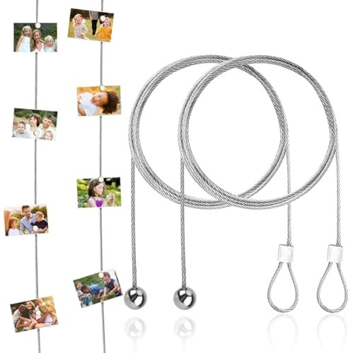 Fotoseil Fotodrahtseil Aufhänger für Bilder, 2 Stück Fotodrahtseil, Edelstahldrahtseil, Fotos Aufhängen, Fotoseil zum Fotos und Kinderzeichnungen Aufzuhängen.