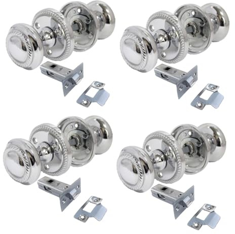 Epsom Door Handle Georgian Style Chrome Round Door Knob Sets Sprung Internal External Mortice Knobs Polished Chrome Finish with or Without Tubular Latch 1 4 or 6 Pair Options (4 Pairs with Latches)