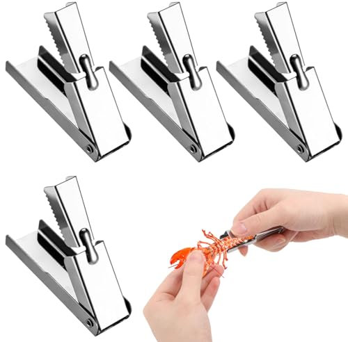 Lyreh 4pcs Éplucheur de Crevettes, Acier Inoxydable Éplucheur Rapide Queues Crevettes Accessoires Pratiques pour Cuisine Restaurant Événements Plein Air (Argent)