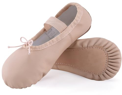 ZDQ Zapatillas Ballet Niña Cuero Zapatos Danza Mujer Calzado de Danza Gimnasia Yoga Prada para Niños y Adultos Beige 31