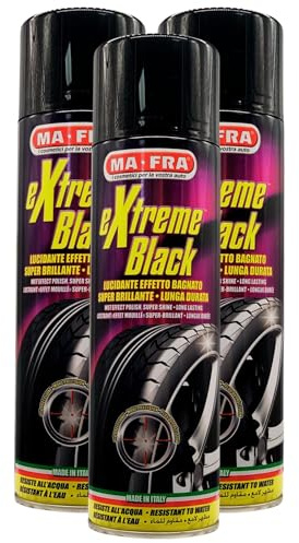 FEI FAN Lucidante Effetto Bagnato per Gomme Extreme Black Super Brillante, Lunga Durata e Resistente all'Acqua. Nero Estremo per Le Gomme 500ml (3 Spray)