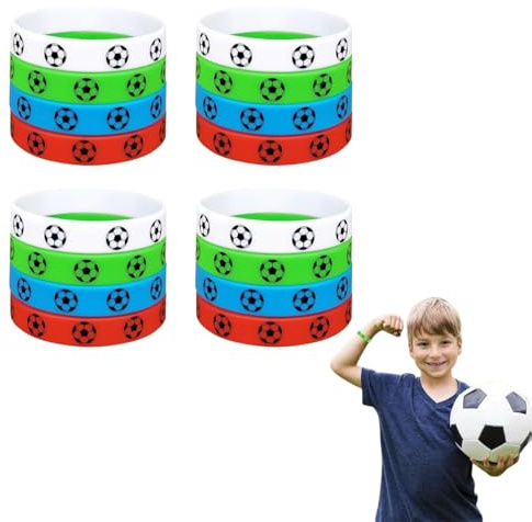 16 Pezzi Braccialetti Silicone, Bracciali in Silicone per Bambini, Braccialetto in silicone da calcio, braccialetto sportivo da calcio per i tifosi, Gadget Calcio Compleanno Bambini（A)