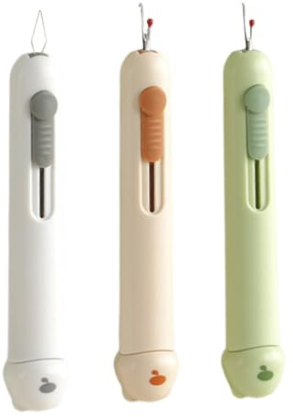 NIYANGLE 3 pièces Outil Détacheur de Fil et Enfile-Aiguille Compact Multifonction pour Couture Main Broderie et Réparations avec Design Animé Lot de Vert Jaune Gris