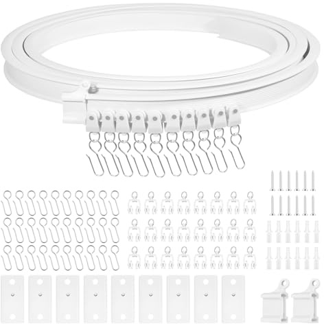 Riel Cortina Flexible 3m, Riel Cortinas Techo, Rieles para Cortinas de Techo, Curtain Rail con Ruedas Silenciosas para Separación de Habitaciones, Ventanas, Hotel, Blanco