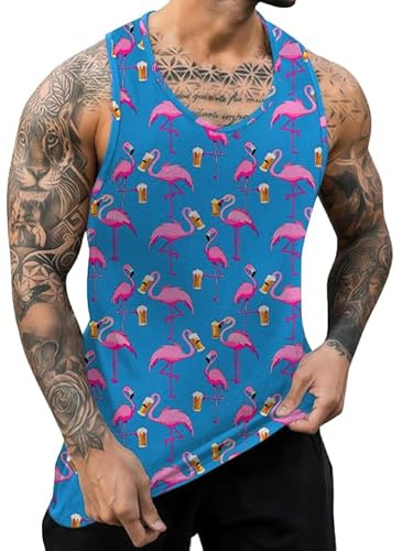 IWOLLENCE Camisetas de tirantes para hombre de algodón de verano con estampado hawaiano de cuello redondo para playa, chalecos de vacaciones casuales sin mangas para hombre, L