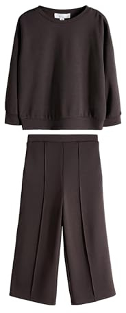 THE SET Ragazza Completo con top girocollo e pantaloni da jogging a gamba larga in jersey di modal Marrone Cioccolato 12 Anni