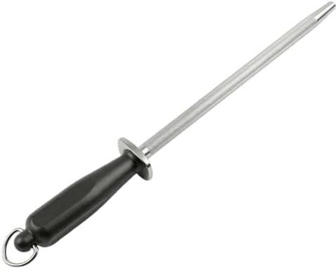 Montevalle Chaira Afilador Cuchillos Profesional | Varilla para Asentado de Cuchillo Jamonero | Acero Inoxidable Alto Carbono Estriado con Guarda Seguridad | Mango Ergonómico Negro | 30 cm