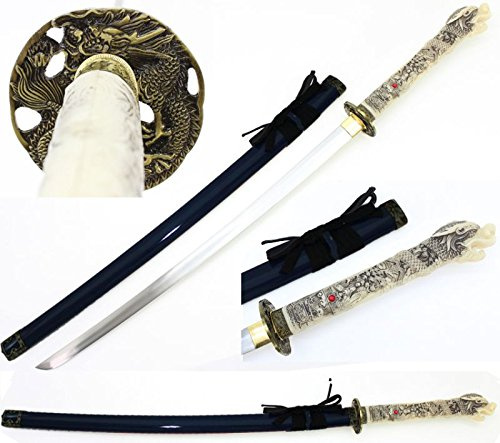 Musha Ivory Dragon Japanese Style Hand-Forged Display Piece – Steel Construction for Collection, Decor & Visual Presentation