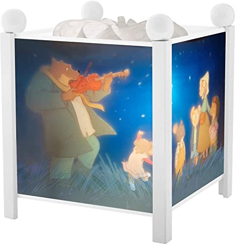 Trousselier - Ernest & Celestine© - Lámpara mágica Nocturna - Ideal para niños - Dibujos Animados - Luz Confortable - Color de Madera Blanca - Bombilla 12V 10W incluida - Adaptador de Enchufe Europeo