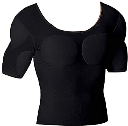 Ypnrd Fake Muscle Suit Shirt Men Invisible Simulation of Fattening Thin Elastic Detachable Bottoming Shirt,Black,M