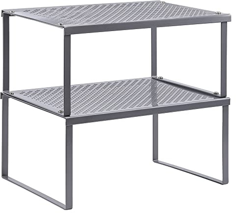 NEX Kitchen Shelf Organizer for Counter Cupboard Pantry, Set of 2 Cabinet Shelf Organizer Spice Rack, Stackable, Metal, Silver