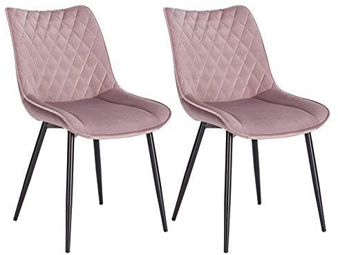 WOLTU Esszimmerstühle 2er Set, Küchenstühle, Wohnzimmerstühle, Polsterstühle mit Rückenlehne, für Esszimmer, Küche, Wohnzimmer, Büro, Sitzfläche aus Samt, Metallbeine, Rosa BH209rs-2
