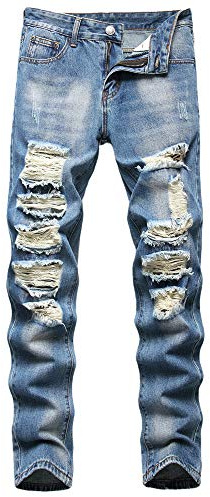 AITITIA Jean de Motard Stretch Patchwork Skinny Pantalon pour Homme - - 52