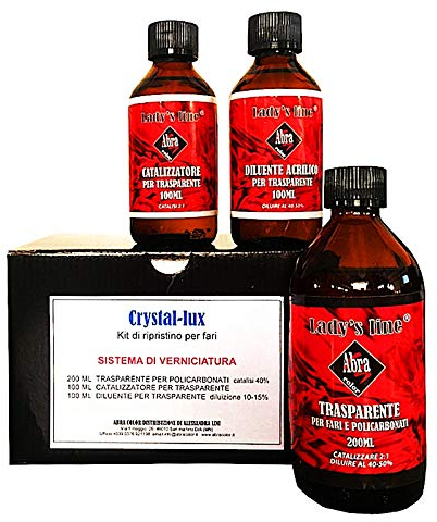 KIT TRASPARENTE A SPRUZZO RINNOVO FARI CRYSTAL-LUX LADY'S LINE® PER IL RIPRISTINO PROFESSIONALE DEI POLICARBONATI