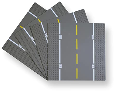 WANGE Classic Base Plate for Building Blocks. Compatible with all major brands. 25 x 25 cm, 32 x 32 Points. 4 Straight Road Plates.