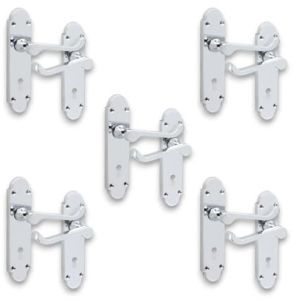 Infinity Decor Lot de 5 poignées de porte en chrome poli style victorien Oakley sur plaque demi-ronde pour intérieur et extérieur
