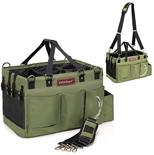 FifthStart Carro de Limpieza portátil con asa, Correa para la Cintura y el Hombro. El Organizador de Productos de Limpieza de Goma Reforzada Tiene 9 Secciones (Verde, Grande)
