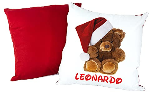 Cojín personalizado con nombre, 40 x 40, desenfundable y lavable con suave relleno - Idea regalo para cumpleaños, Navidad (oso de Navidad)