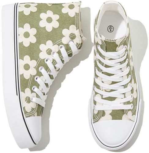 kufeiti Women's High Top Sneakers Canvas Shoes Lace up Green Sneakers Casual Walking Shoes (Olive, US8)