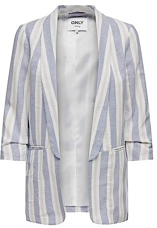 Only ONLELLY-Caro 3/4 Linen TLR Noos Blazer, English Manor/Stripes:Cloud Dancer & Gray Violet, 38, English Manor/Stripes: Cloud Dancer & Grigio Viola, 44