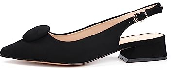 Rio Fiore Pumps, damslingpumps, 4 cm blockklack, mjuk mockaimitation/konstläder, bekväma pumps med klack, vit/svart/vinröd/beige/blå/gul/taupe, Slingbacks, ryggrem, ML682-0716, Svart velour, 38 EU