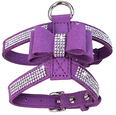 Fmall Harnais pour chiens Fmall avec strass et nœud papillon pour petit animal de compagnie, yorkshire, chihuahua, taille XXS