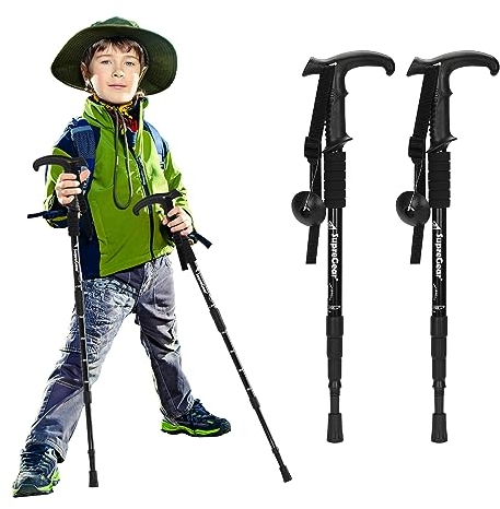 supregear Wanderstöcke, 2er-Pack Aluminium Walking Stöcke, 4-Teilig Verstellbar Teleskopisch Stoßdämpfend Wanderstöcke mit T-förmigem Griff und Schnell Flip Sperren zum Wandern Bergsteigen Trekking