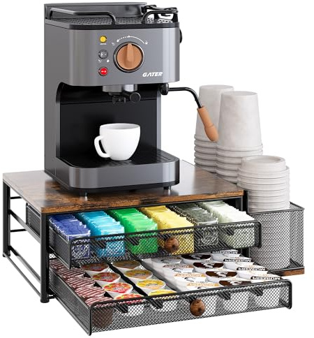 TQVAI K Cup Holder - 60 Capsule Capacity 2 Tier Sliding Pods Storage Drawer with Disposable Cups & Lids Holder, Coffee Bar Station Organizer for Countertop, Black