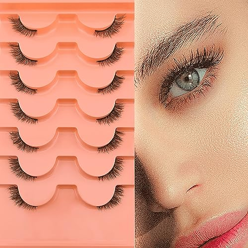 7 Paare Flauschige Halbe Wimpern, 10mm Kurz Künstliche Wimpern Natürlich Look, 1/2 Ecke Falsche Wimpern Set, 3/4 Corner Wimpern Wiederverwendbar Leichte Make-up-Wimpern(Z3D04)