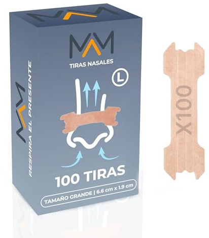 Tiras Nasales para Respirar Mejor por La Nariz Talla L - 100 Unidades Tiras Nasales Antironquidos - Nasal Strips Anti Ronquidos para Dormir - Tiras Nasales Deportivas Transpirables