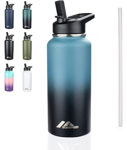 StarSpeed 32oz Insulated Water Bottle with Straw Lid,Indigo Black
