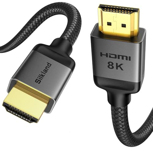 Silkland 10K 8K HDMI 2.1 Kabel 12M, HDMI Kabel 2.1 4K@144Hz/120Hz, 8K@60Hz | eARC/ARC, HDR10, 48Gbps, HDCP2.3&2.2 för HDTV/Soundbar/PS5/Blu-Ray/Switch/Projector/Laptop/TV Box/PC