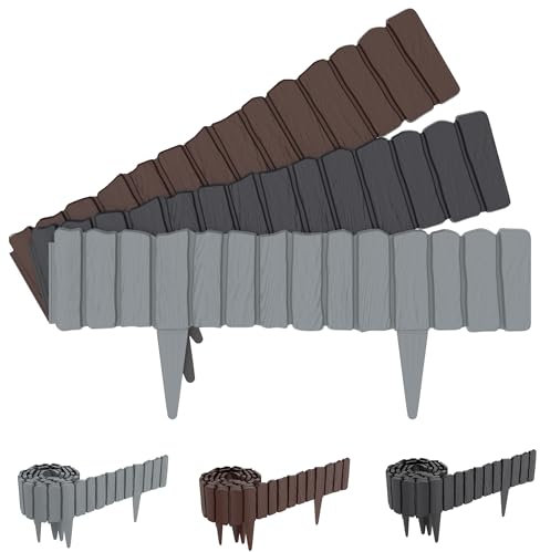SUBTLETY Lot de 4 clôtures de jardin - 60 x 23 cm - Aspect bois - Bordure de pelouse - Bordure flexible à lattes en plastique - Pour palissades, bords de tonte, bordures de parterre - Marron