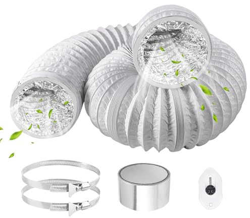 ComPDCVD Tubo Flexible de Salida 150mm 6 m Blanco Manguera de Ventilación de Aluminio con 2 Abrazaderas Acero Flexible di Aluminio PVC Tubo para Extractor de Aire Climatización Secadora