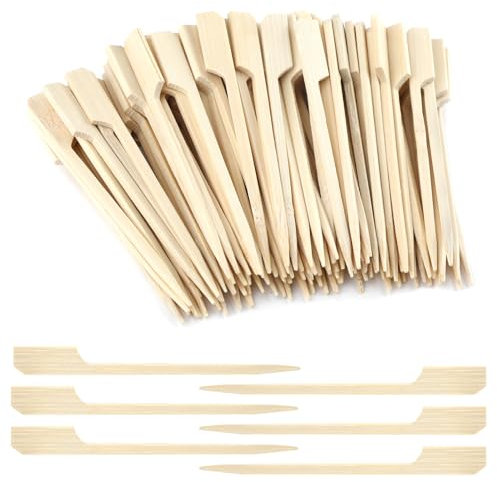 Lot de 100 brochettes en bambou naturel de 9 cm pour amuse-bouches et cocktails - Brochettes en bois naturel - Pour bâtonnets de barbe à papa, brochettes de fête, hamburgers, brochettes de barbecue