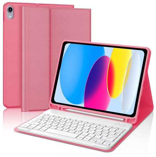 Custodia con Tastiera per iPad 10a Generazione 10,9 2022/iPad 11a Generazione A16 11 2025, Italiano QWERTY Rimovibile Wireless Bluetooth Tastiera, per iPad 10a/11a Generazione, Begonia Rossa