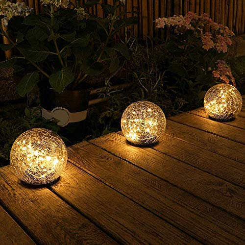 Luces solares de cristal agrietado para camino, luces de hadas para decoración al aire libre, lámpara de noche de encendido/apagado automático para jardín, hogar, fiesta, bola pequeña (10 x 9 cm), 1