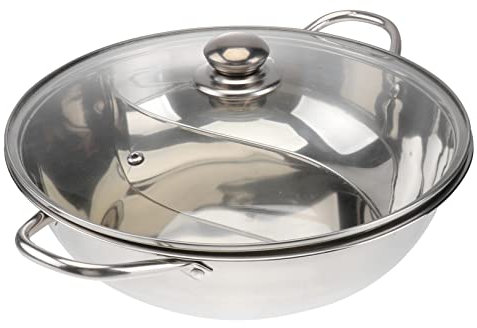 Cabilock Pentola a Induzione in Acciaio Inossidabile Pentole per Hot Pot con Divisore Coperchio in Vetro Adatta per a Induzione e a Gas Facile da Trasportare