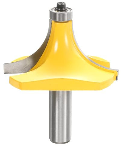 sourcing map Roundover Router Bit 1/2 Inch Shank Radius in 1 Carbide Tip 2 Flutes Corner Rounding Bearing Guide for Rounding Edge Bit CNC Woodworking Tool, Yellow
