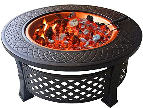 ZJFHEYUO Mesa para fogatas de Exterior, Multifuncional, para leña, con Rejilla para protección contra chispas y atizador.