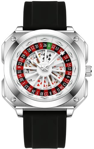 MASTOP Roulette hjul herrklockor spel roterande urtavla poker fyrkantig silikon gummi rem unik klocka kreativ iögonfallande coola affärsklockor för män affärsklockor