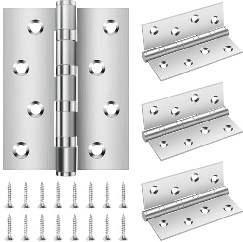 4 Stück Scharniere Schwerlast 100×76×13mm, Bolatus Scharniere Klappbar Silber mit 8 Löchern, Tür Kugellagerscharniere Edelstahl mit Schrauben, Scharnieren für Massive Türen Gartentor Innen Außen