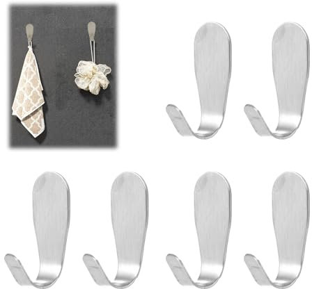 Trpoey 6 Pz Patere Da Parete Gancio Adesivo Da Parete In Acciaio Inox Carico Portante 2 kg Porta Cappotto, Ganci Da Parete In Acciaio Inox Spazzolato Pesante Metallo Piccolo J Gancio Semplice Adesivo