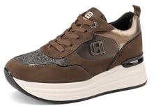 QUEEN HELENA Sneakers Platform Baskets compensées pour femme X33-20, marron, 37 EU