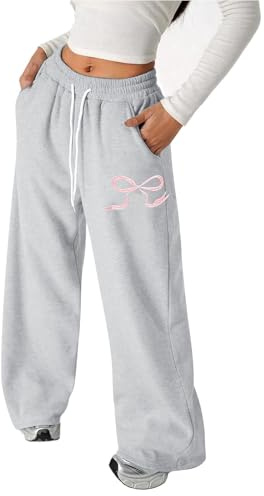 Pantalon Jambe Large Enfant Fille Hiver Taille Elastique 4-13 Ans a la Mode Pantalon Ample Adolescente Fille Fluide Chic Confortable Casual Jogging Vacances Streetwear Sweatpants (Grey, 10-11 ans)