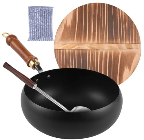 Pentole in Ghisa per Cucina,Utensile da Cucina Antiaderente per Cottura | Padella con Manico in Legno per Induzione Casa Campeggio Ristorante Cottura Verdura Carne