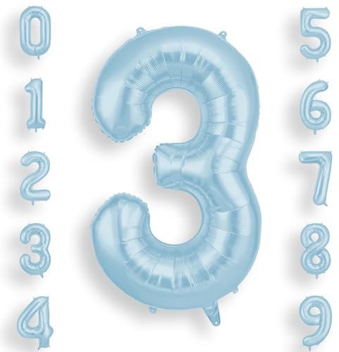 AOOSU Blue Helium Balloons, 40 Inches Number Balloons 3, Foil Birthday Balloon for Birthday Anniversary Wedding Party Decorations Celebration Supplies for Girls Women Men Boys